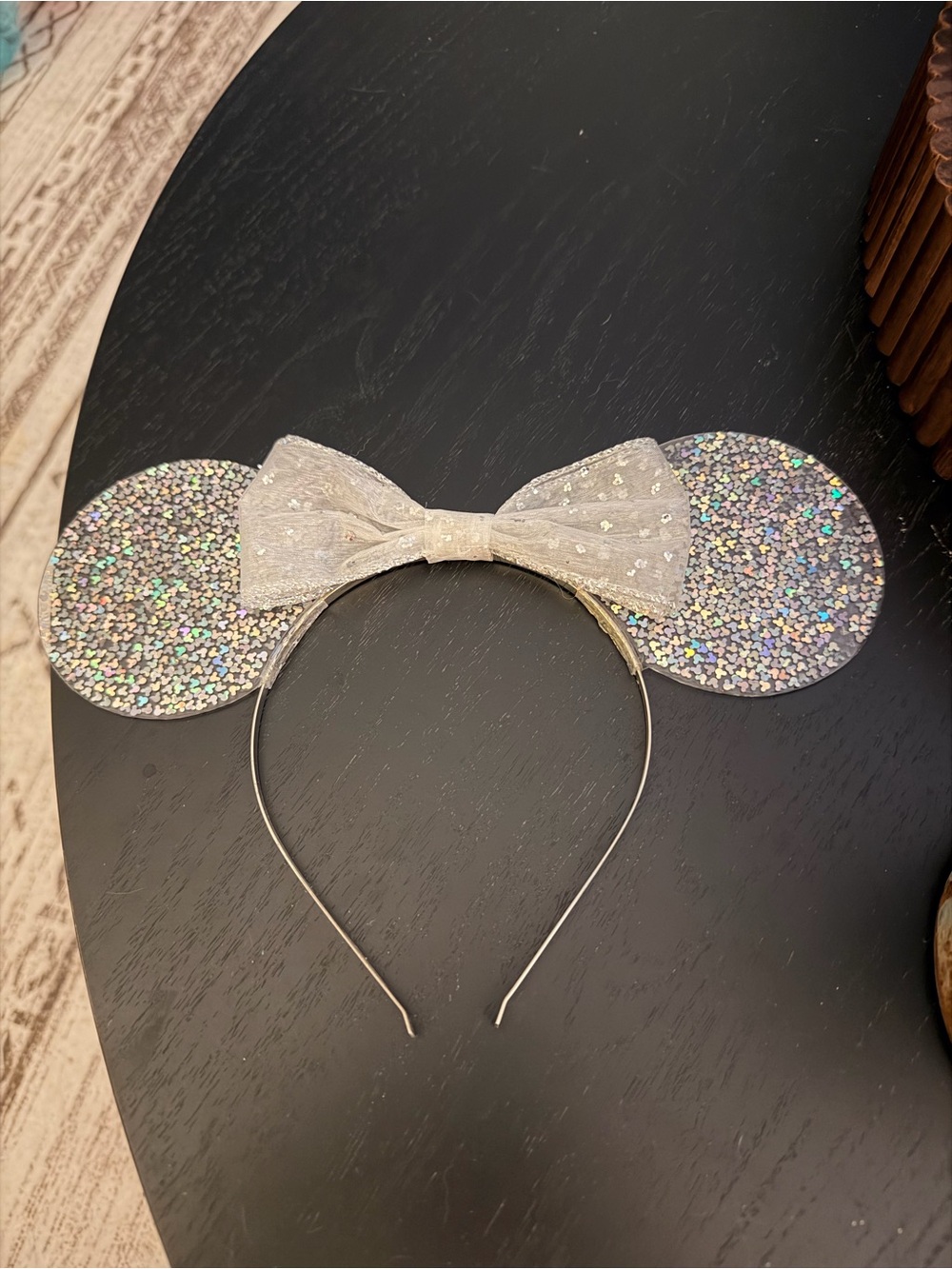 Sparkling Silver mickey Mouse Ear Headband with Bow